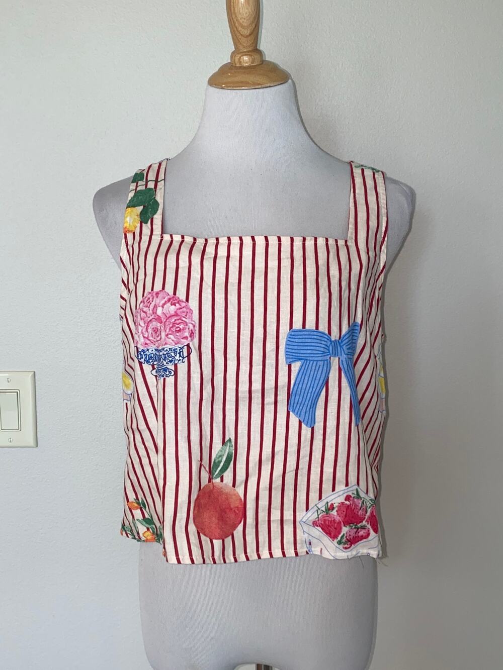 CALYPSO ST. BARTH Blouse Linen Blend Sleeveless Bow Floral Stripe Size Large
